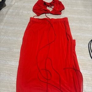 Elegant Red Women's Skirt set